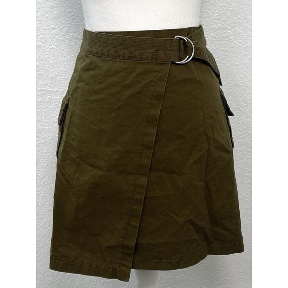 H&M Womens SIZE 6 Brown Twill Cargo Utility Belted A-Line Mini SKIRT EUC - Picture 1 of 6